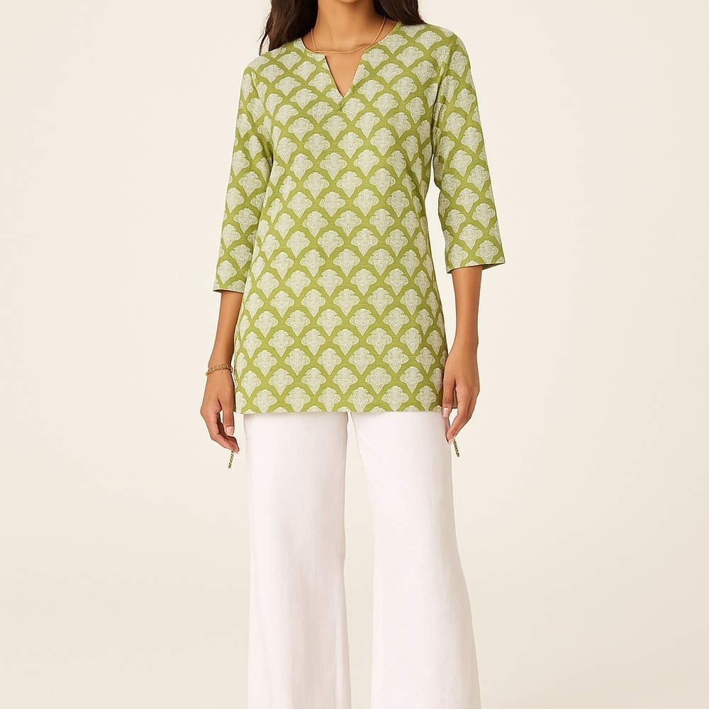 Roberta Roller Rabbit‎ Jemina Kurta Blue Green Cotton Tunic Top XS Resort